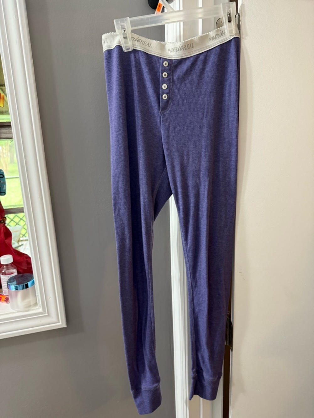 aerie Purple Jersey Knit Leggings with White Branded Waistband